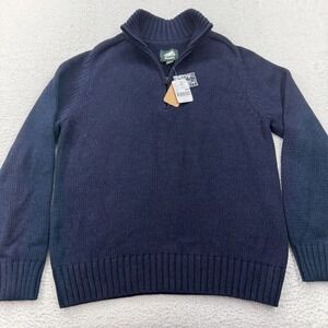 NWT Roots Robson Relaxed Stein Navy Blue Organic Cotton Quarter Zip Sweater M